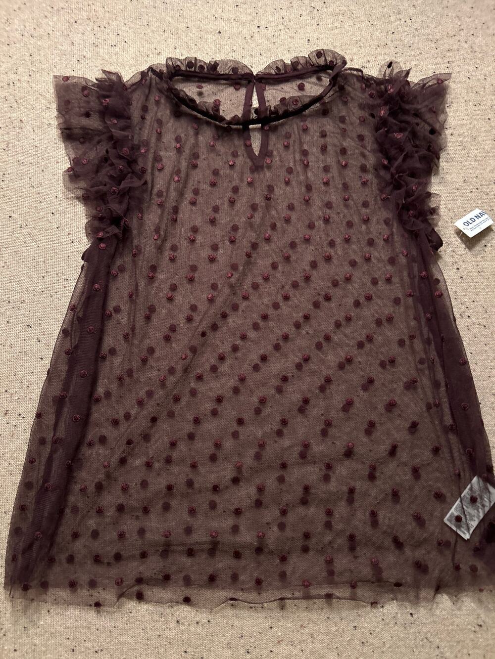 Sheer Polka Dot Top Large Tall Burgundy Sleeveless Ruffles Dark Romantic NWT